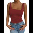 thumbnail image 1 of Camiseta Básica de Verano Sin Mangas con Cuello Cuadrado y Fruncido para Mujer. Vino Tinto M, 1 of 9