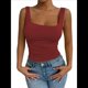 thumbnail image 1 of Camiseta Básica de Verano Sin Mangas con Cuello Cuadrado y Fruncido para Mujer. Vino Tinto XS, 1 of 9