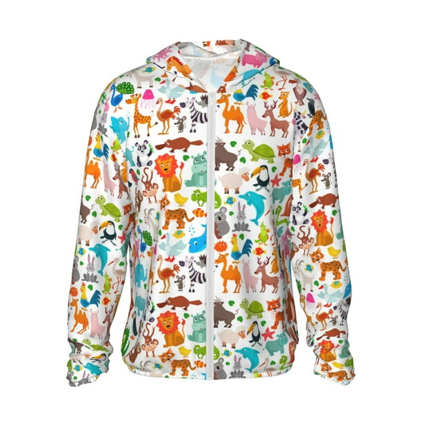Fotbe Animals Chaqueta con Protección Solar UPF 50+ para Hombre y Mujer, Camisa con Capucha y Bolsillos-Small