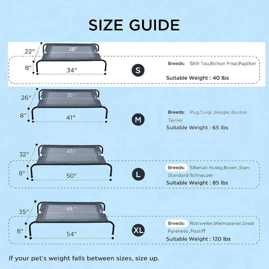 Elevated Dog Bed With Non-slip Floor Protectors & Breathable Mesh  Raised Indoor Outdoor Hammock 34" L X 22" W 8" Th Small Grey