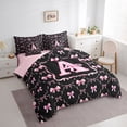 thumbnail image 2 of Manfei Kawaii Ribbon Bow Personalized Initial A Bedding Comforter Set 7pcs for Girls,Romantic Geometric Plaid Bow Tie Queen Bedding Sets for Kids Teens,Pink Reversible,Lightweight Room Decor, 2 of 7