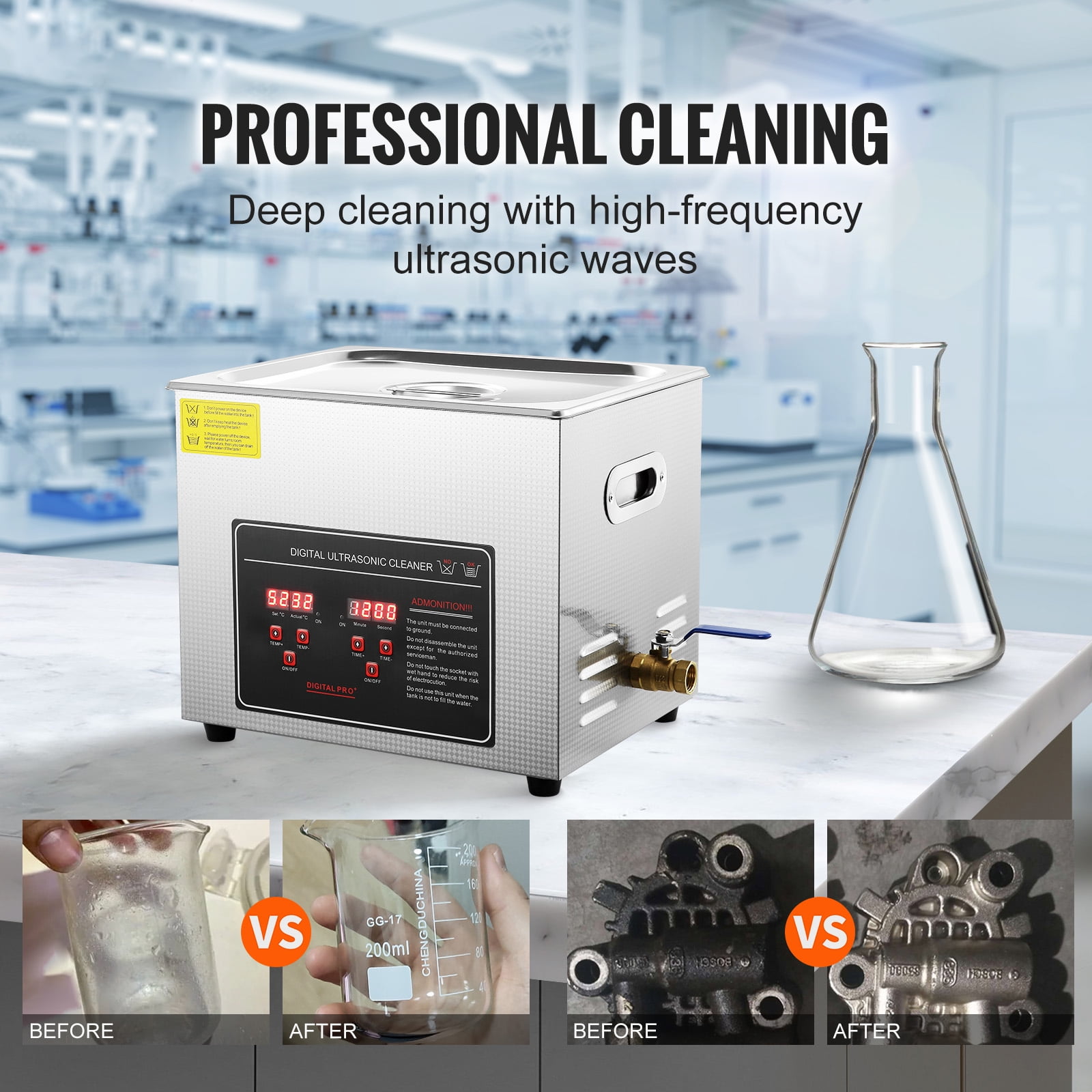 VEVOR 10L Ultrasonic Cleaning Machine 304 Industrial Grade Jewelry Cleaner with 351W Timer Heating Digital Sonic Large Cleaner for Watch Ring Coin Glass Instruments FCC CE RoHS Certified