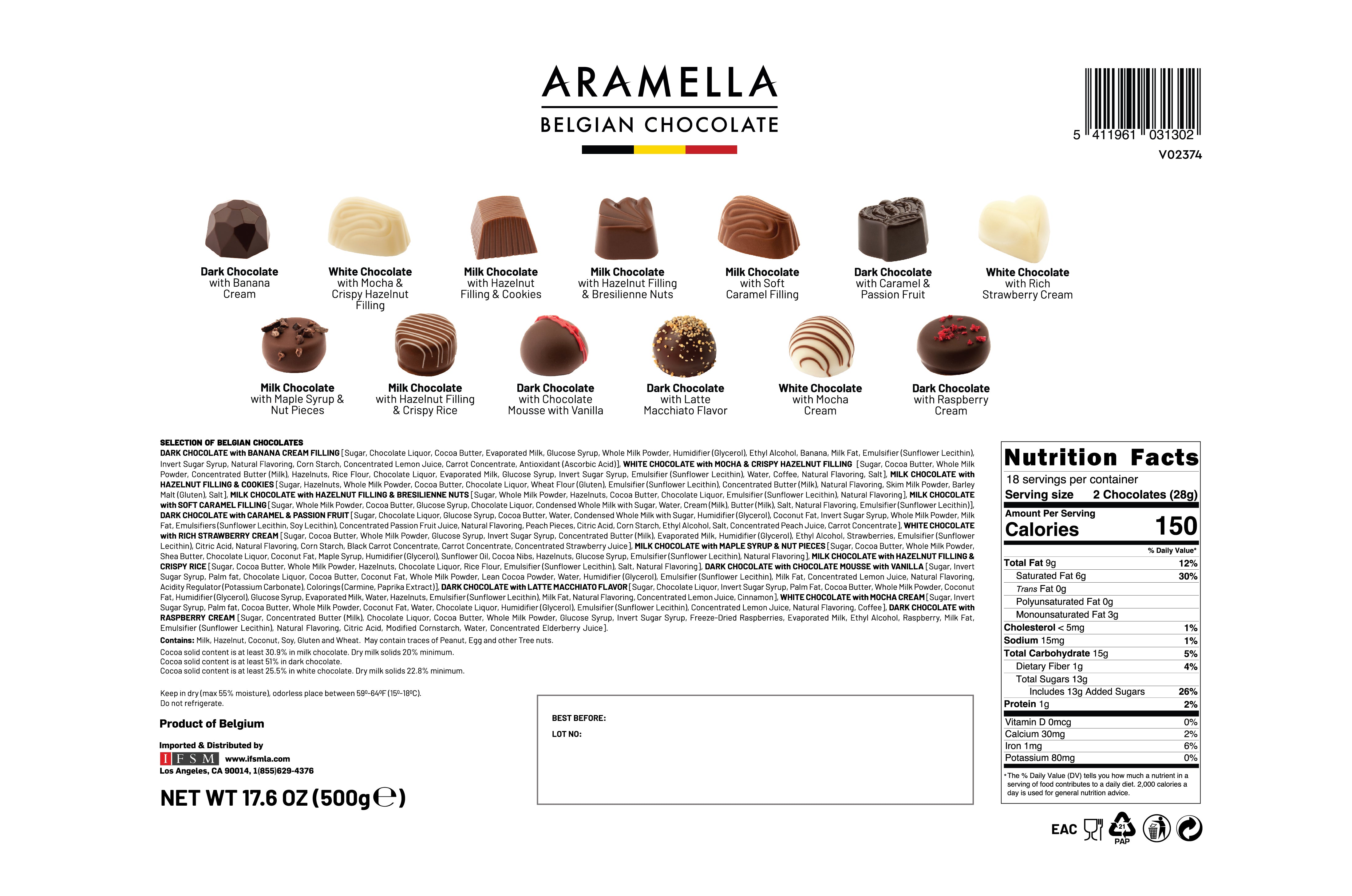 Aramella Belgian Chocolate White Box (40 Pieces / 17.6oz)