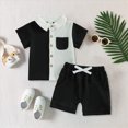 thumbnail image 2 of KPOPLK Button Up Toddler Baby Boy Outfit Set Summer Boy Casual Short Sleeve Shirt Top and Shorts Set Clothes(18-24 Months,Black), 2 of 5
