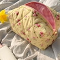 thumbnail image 5 of Yucurem Cute Floral Makeup Bag Large Quilted Cosmetic Bag Toiletry Bag For Women(yellow) Portable cosmetic bag (Yellow), 5 of 8