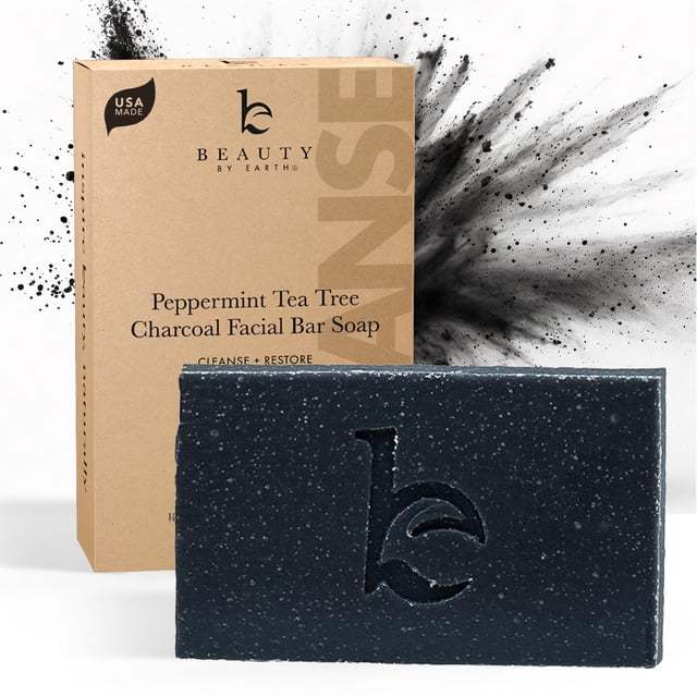 Jabón facial en barra Beauty by Earth Peppermint Tea Tree Charcoal