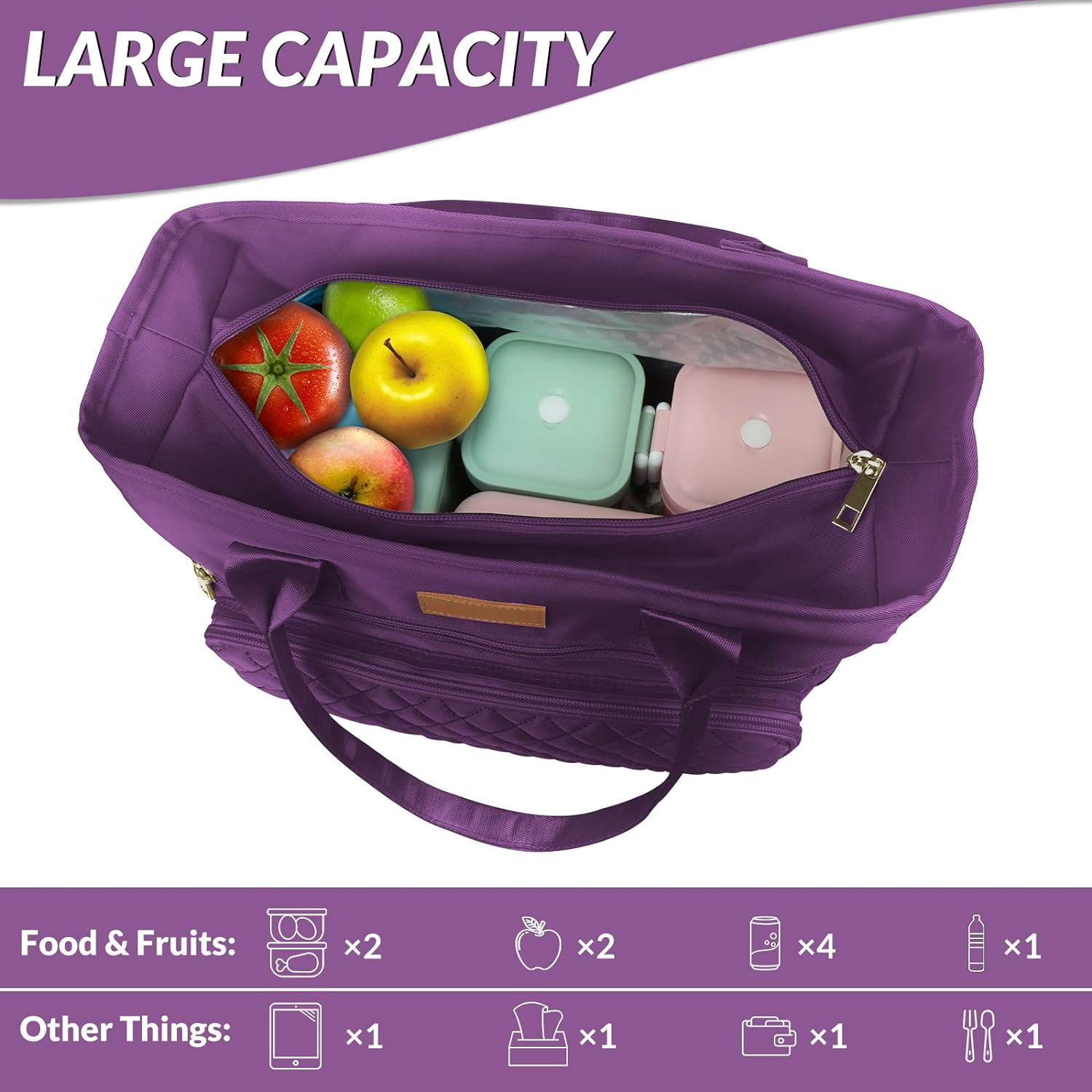 Large Women Lunch Bags for Work Insulated/Insulated Adult Lunch Box for Women/Durable Nylon Thermal Lunch Bag for Women/Leakproof Cooler Lunch Tote Bag with Storage Pocket (Black)