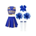 thumbnail image 2 of Aislor Girls Cheer Leader Uniform Cheerleading Outfit Crop Top Pleated Skirt Set Halloween Costume B Blue 14, 2 of 7