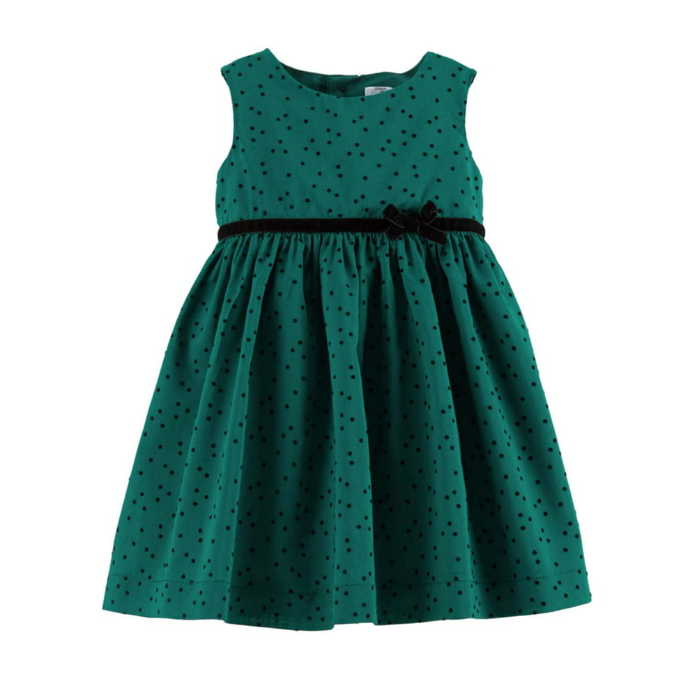 Carter's Carters Infant Girls Green Polka Dot Christmas Holiday Party Dress