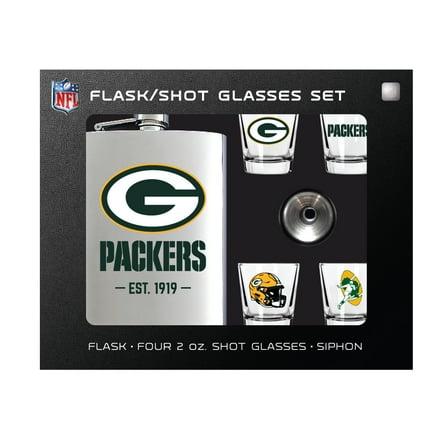 MOJO  Green Bay Packers Shot Glass & Flask Gift Set