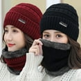 thumbnail image 1 of Womens Pom Beanie Hat Scarf Set Girls Cute Winter Ski Hat Slouchy Knit Skull Cap with Fleece Lined, 1 of 8