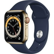 Restored Apple Watch Series 6 GPS + Cellular, 40mm Gold Stainless Steel Case with Deep Navy Sport Band