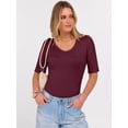 thumbnail image 4 of ANRABESS Womens Half Sleeve Tops V Neck Ribbed Knit Slim Fit Basic T Shirts 2026 Summer Casual Tees Spring Trendy Clothes Deep Red Small, 4 of 11