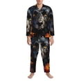 thumbnail image 3 of Lsque Colorful Floral Black Dog Pattern Long Sleeve Pajama Set for Men - Soft 2-Piece Sleepwear and Loungewear Set with Pockets, Comfy Nightwear-Small, 3 of 7