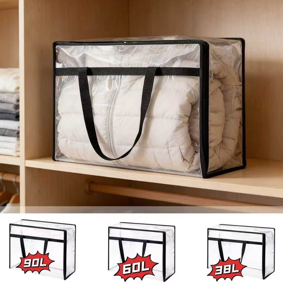Transparent Clothing Storage Bag 38L, Packing Bags for Moving with Easy-Glide Zipper & Handles, Bolsas Para Guardar Ropa for Blankets Sweaters