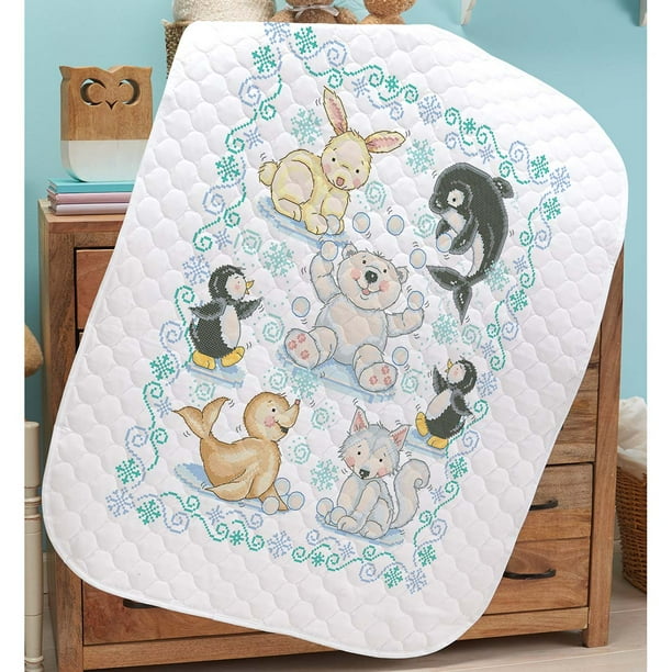 Herrschners® PreQuilted Polar Pals Baby Quilt Stamped CrossStitch Kit