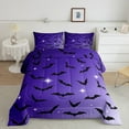thumbnail image 2 of Bat Comforter Set King Size With 2 Pillow Cases Happy Halloween Quilt Galaxy Glitter Bedding Set Gothic Spooky Purple Duvet Insert Adults, 2 of 6