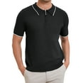 thumbnail image 1 of Polo formal para hombres INSPIRE CHIC de color sólido, de manga corta, con cremallera, corte ajustado, clásico, talla XL, negro, 1 of 5