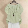 thumbnail image 3 of TKLPEHG Women's Striped Blouse Asymmetrical Neck Petal Short Sleeve Casual Summer Tops Fashion Loose Comfy Blouses (Green,M), 3 of 6