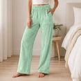 thumbnail image 5 of Ohufall Fleece Pajama Pants for Women Stretchy Wide Leg Sleep Pant Pockets Comfortable Solid Color Home Lounge Pants, 5 of 7