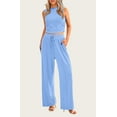 thumbnail image 5 of FreshPretty Women Summer 2 Piece Outfits Ribbed Knit Crew Neck Sleeveless Cropped Top Elastic Waist Wide Leg Pants Lounge Set, 5 of 6
