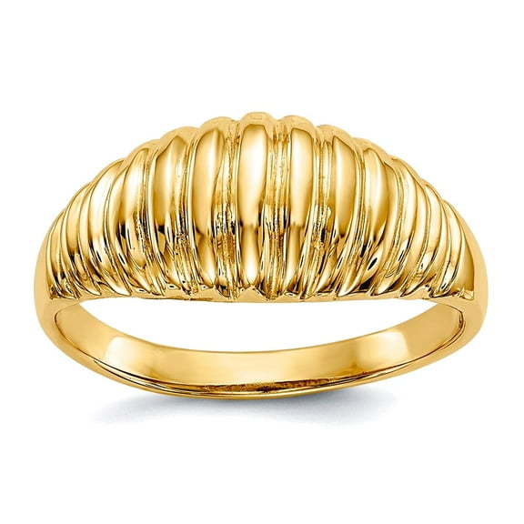 14k Yellow Gold Solid High Polished Ribbed Dome Ring Size 7.5 Ring for Women - 3.0 Grams