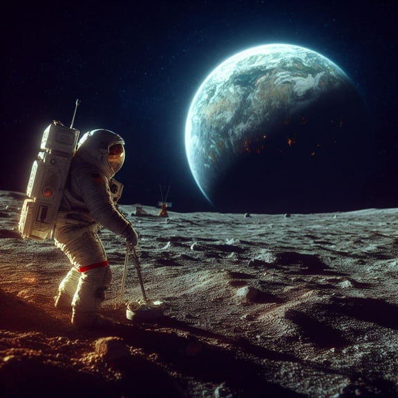 Space Explorer on The Moon Photograph - 12" x 18" Art Print Wall Decor