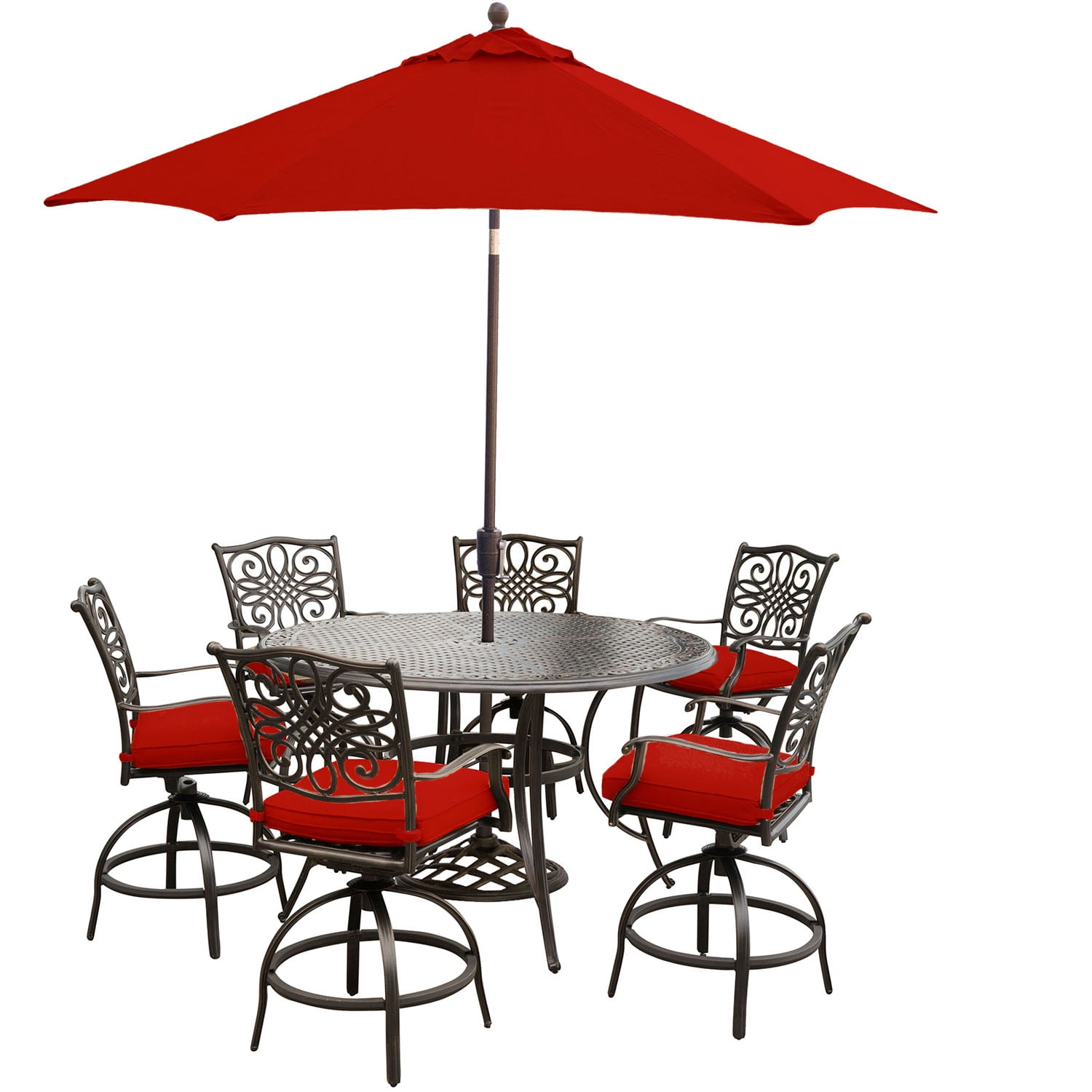 Hanover Traditions 7Piece HighDining Set in Red with 9 Ft. Table