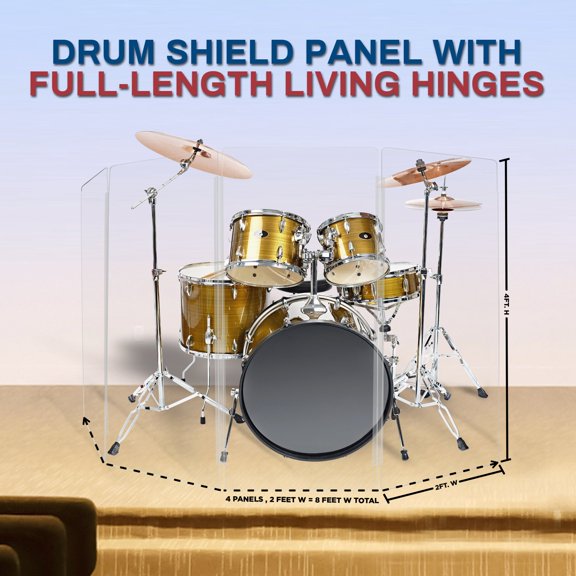 PENNZONI Drum Shield w/ Living Hinges, Comes with 4 Panels, 4 ft Clear Acrylic Panels