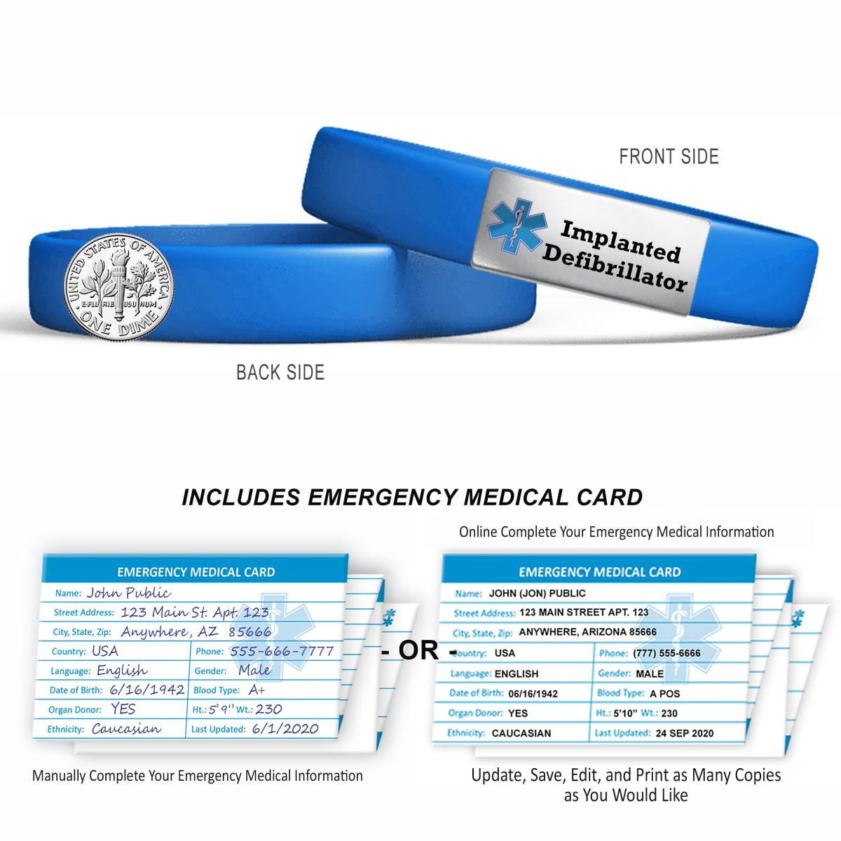Preengraved "IMPLANTED DEFIBRILLATOR" MedicBand Medical Alert