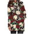 thumbnail image 1 of Suéter con estampado de calavera de Halloween para mujer, suéter medio largo holgado y a la moda, de manga larga, estilo femenino, 1 of 2