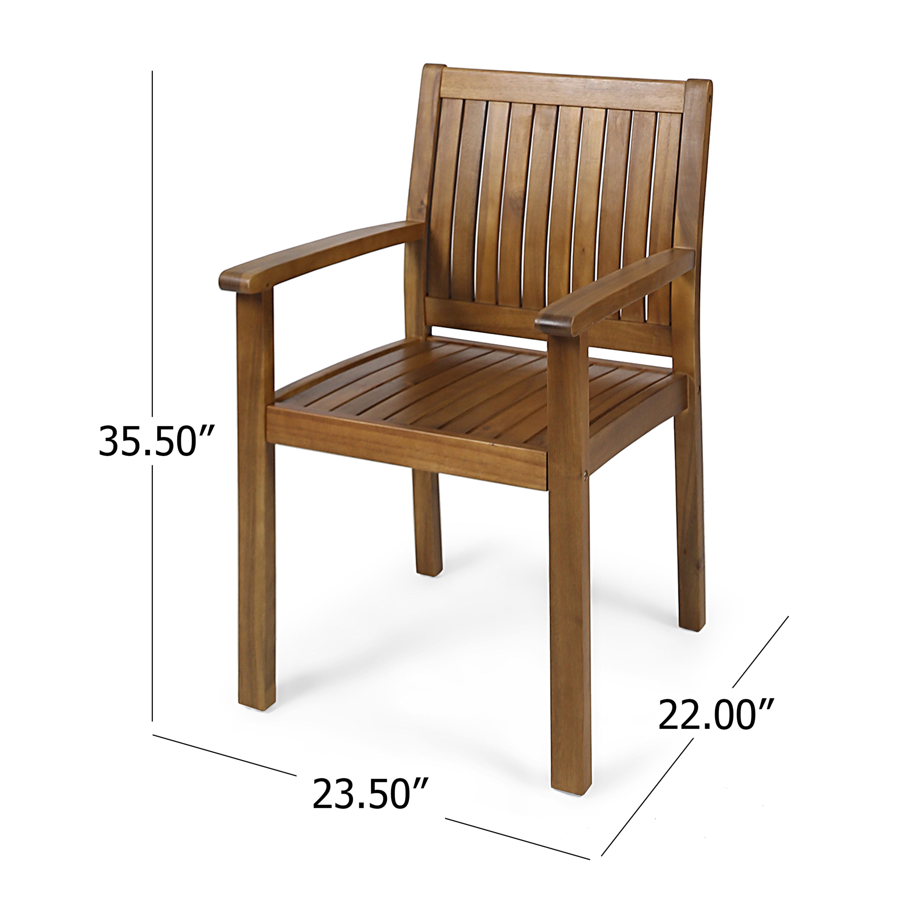 Outdoor Dining Chairs Set of 2 – Solid Acacia Wood Patio Armchairs with Slatted Back & Seat, Weather-Resistant for Backyard, Garden or Poolside
