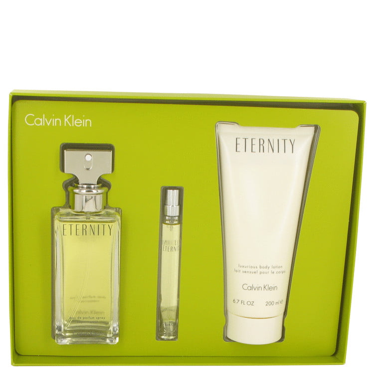 ETERNITY by Calvin Klein Gift Set - oz Eau DE Parfum Spray +  oz  Body Lotion + .33 oz Pen Mini EDP Spray-Women 