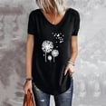 thumbnail image 2 of ladies loose casual v neck short sleeve dandelion print womens t shirt wear women black m, 2 of 4