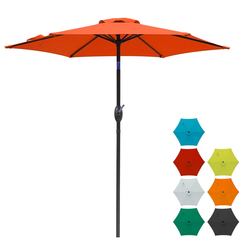 7.5 Ft Round Outdoor Market Crank Lift Patio Umbrella Tan UV Weather Resistant 