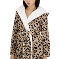 thumbnail image 2 of Jenni Women's Printed Short Sherpa Hooded Robe Space Leopard Black (Space Leopard Black, XS/S), 2 of 3