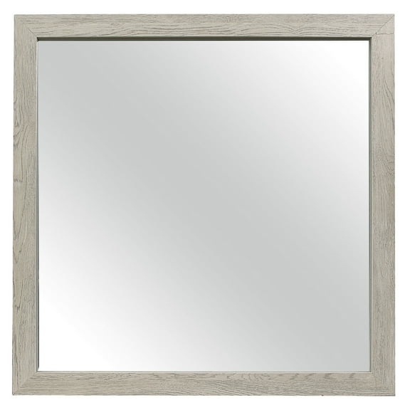 Transitional Style Square Mirror with Wooden Frame, Brown