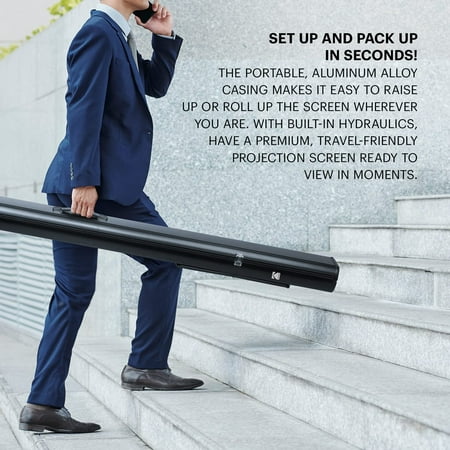 Kodak - 100" Projector Screen, Pull Up Projector Screen and Stand, Portable Projector Screen with Handle and Carrying Case - Black/White
