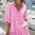 thumbnail image 6 of FengLS Women's Fashion 2 Piece Sets Lapel Collar Button Down Shirt & Short Pants Sets Cotton Linen Lightweight Breathable Sets for Daily Outdoor & Casual Home Wear, 6 of 9