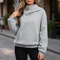 thumbnail image 6 of Women Funnel Neck Hooded Sweatshirt, Loose Fit Long Sleeve Pullover Hoodie with Kangaroo Pocket, Casual Warm Fall Winter Top Gray XL, 6 of 10