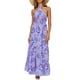 thumbnail image 3 of Txlixc Vestido de mujer con cuello halter, estampado de flores, sin mangas, sin espalda, dobladillo con volantes, vestido largo Txlixc  Casual, 3 of 7