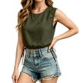 thumbnail image 7 of Womens Tank Tops, Crew Neck Sleeveless Cropped Shirts with Drawstring Hem, Solid Stylish Blouse, Spring Summer Street Wear | VerBelle,Army Green L, 7 of 7