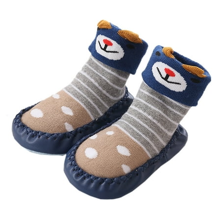 

Unisex Baby Toddler Animals Print Cotton Socks Slipper Anti-Slip Crib Shoes - Sold per 1 Pair (Navy Blue/Bear 12-18 Months)