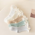 thumbnail image 6 of Staki Cute Frilly Crew Sock Breathable Soft Cotton Blended Snug Stretch Fit Mid-Calf Tube Casual Home Out Match(Coffee,8-12 Years), 6 of 7