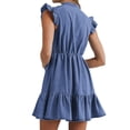 thumbnail image 3 of Vestido de mezclilla POTILI con volantes, manga corta, cuello en V, azul para mujer, 3 of 6
