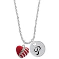 thumbnail image 1 of Delight Jewelry Silvertone Striped Red Enamel Heart with Beaded Decoration Silvertone Script Initial Disc - P - Charm Necklace, 20"+3", 1 of 4