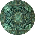 thumbnail image 1 of Ahgly Company Indoor Round Medallion Turquoise Blue Traditional Area Rugs, 7' Round, 1 of 4