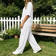 thumbnail image 6 of LEKWK Linen Sets for Women 2 Piece Short Sleeve Crewneck Summer Top and Loose Fit Wide Leg Pants Fashion Solid Lounge Beach Vacation Sets, 6 of 6