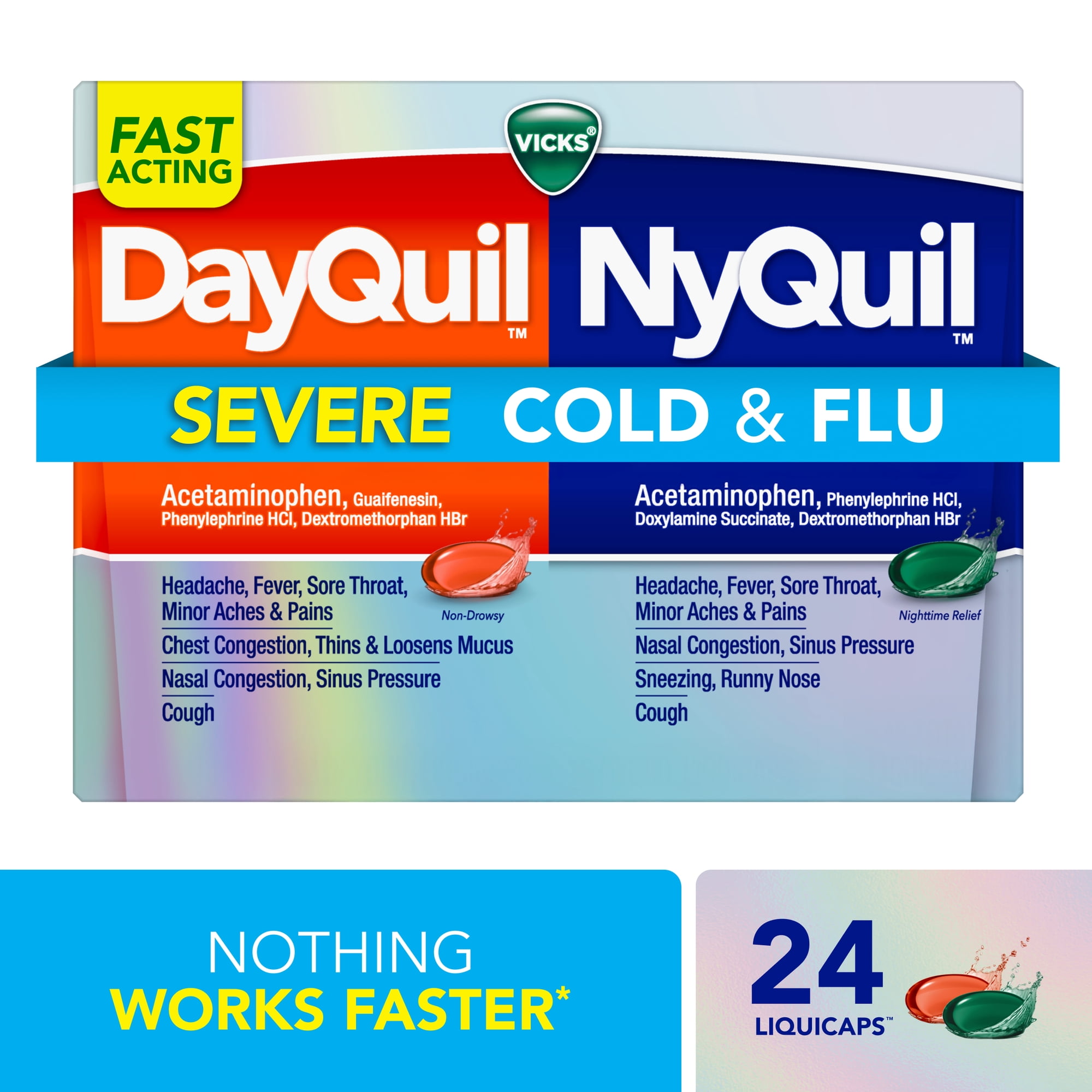 Vicks DayQuil & NyQuil SEVERE Cold & Flu LiquiCap Medicine, 24 count