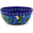 thumbnail image 3 of Polish Pottery 5¼-inch Bowl (Bold Blue Poppies Theme) Signature UNIKAT Hand Painted in Boleslawiec, Poland + Certificate of Authenticity, 3 of 6